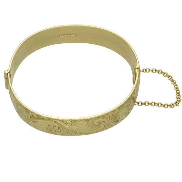 9ct Yellow Gold Patterned Bangle - 18cm - 40.8g