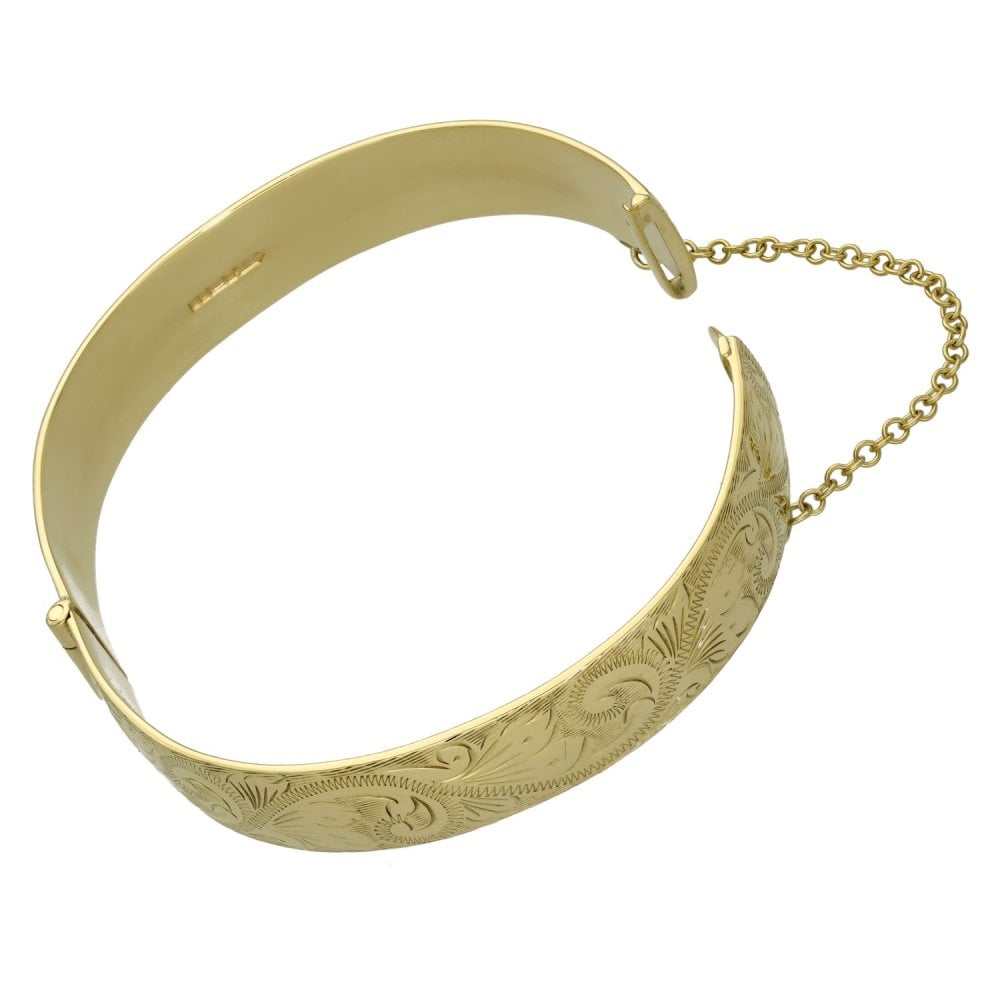 9ct Yellow Gold Patterned Bangle - 18cm - 40.8g