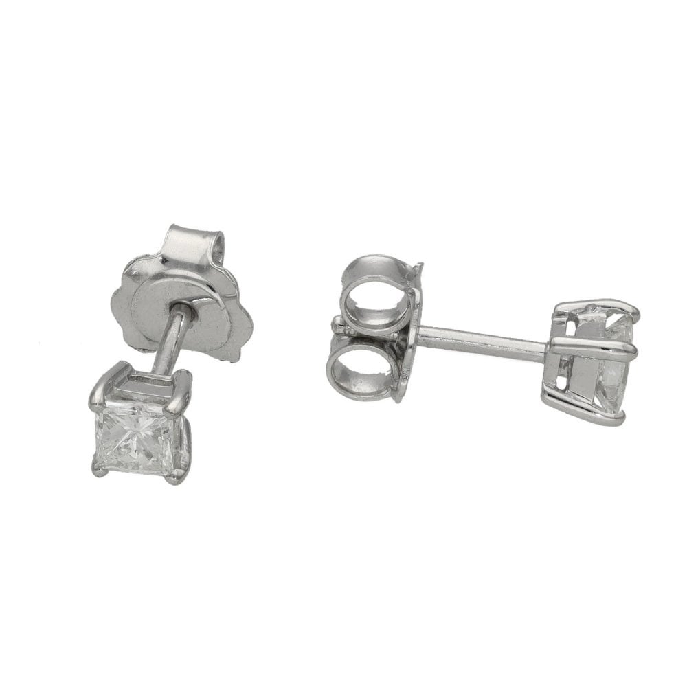 Ladies 18ct White Gold Princess Cut Diamond Stud Earrings