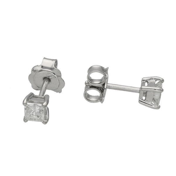 Ladies 18ct White Gold Princess Cut Diamond Stud Earrings