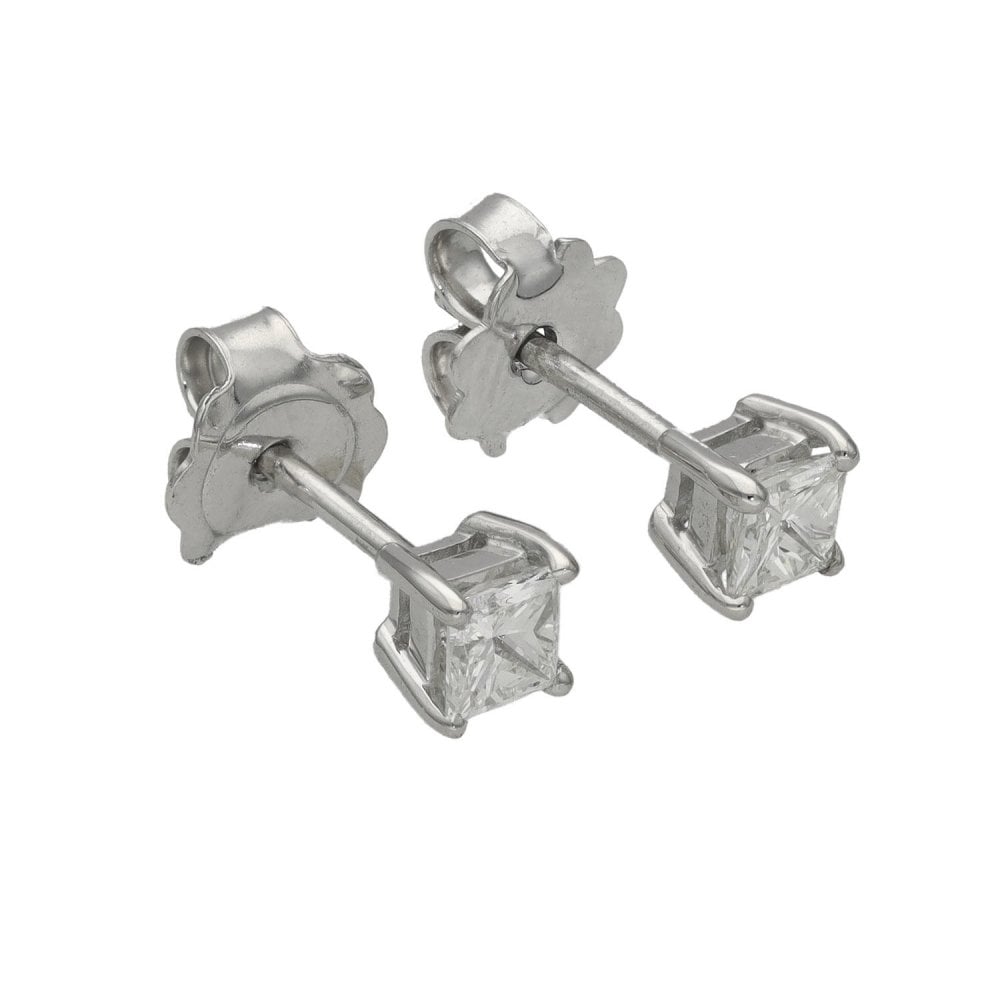 Ladies 18ct White Gold Princess Cut Diamond Stud Earrings