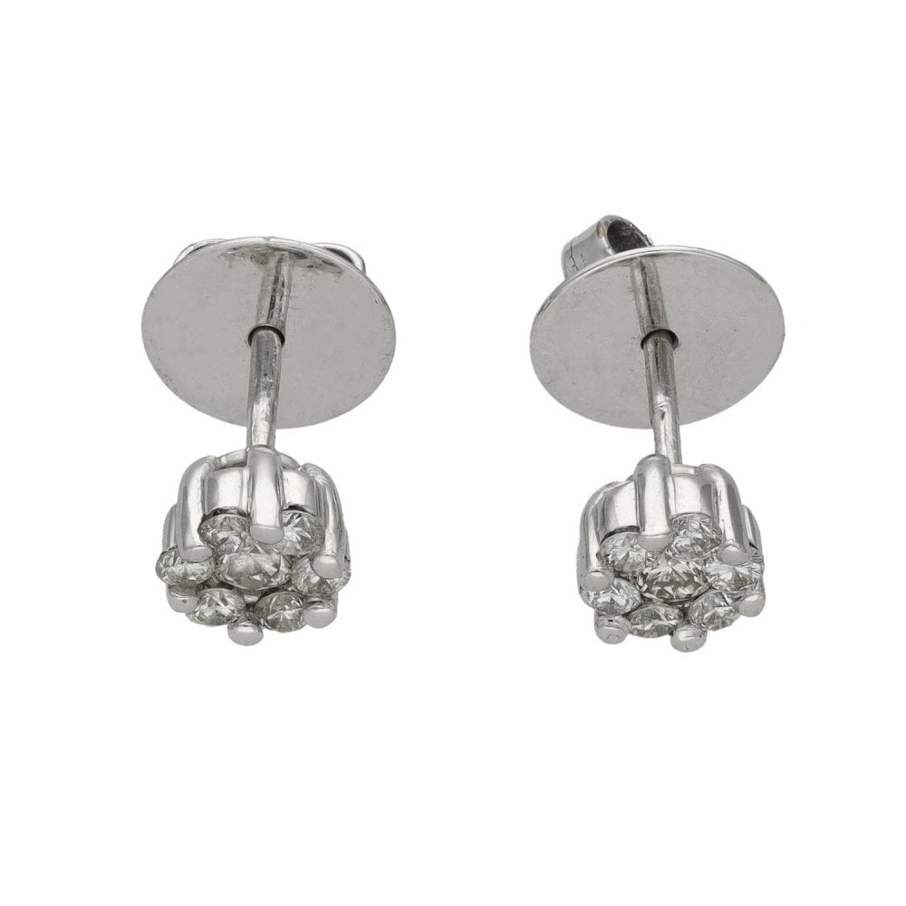 14ct White Gold Diamond Cluster Stud Earrings - 6x6mm - 0.50ct