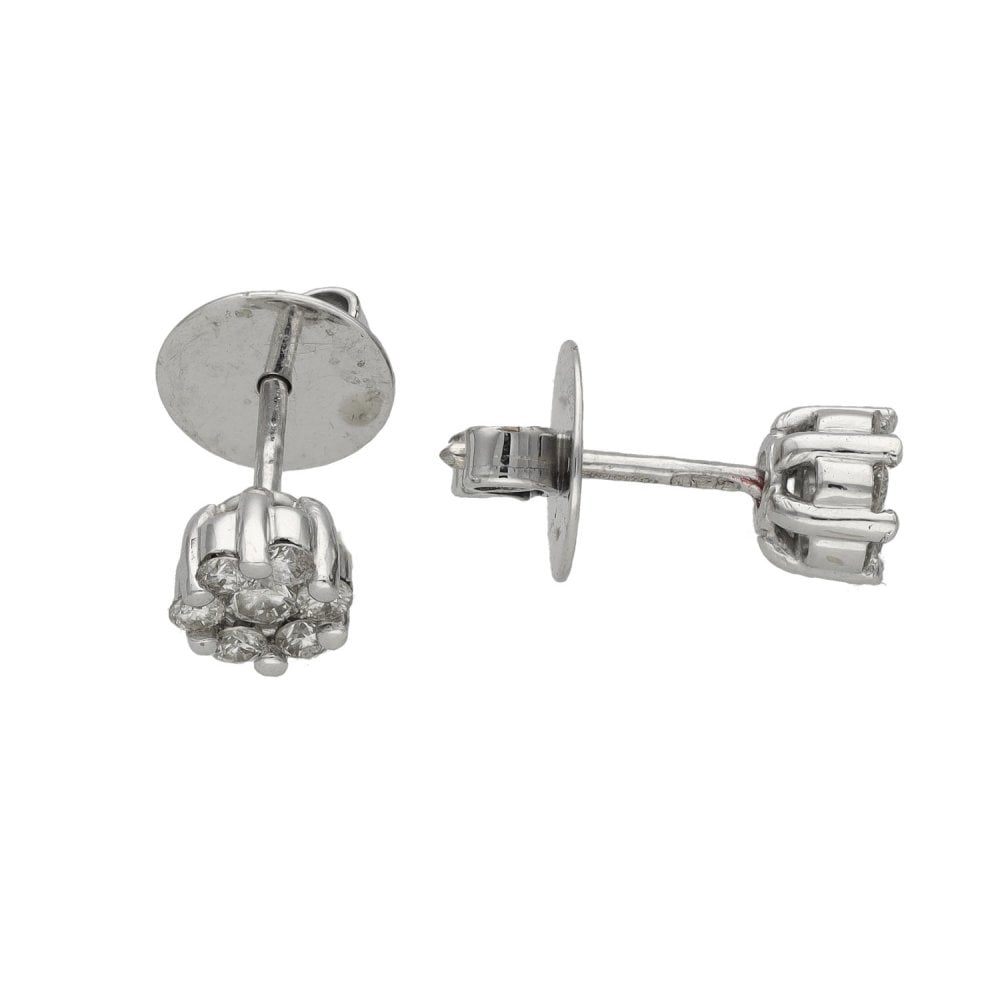 14ct White Gold Diamond Cluster Stud Earrings - 6x6mm - 0.50ct