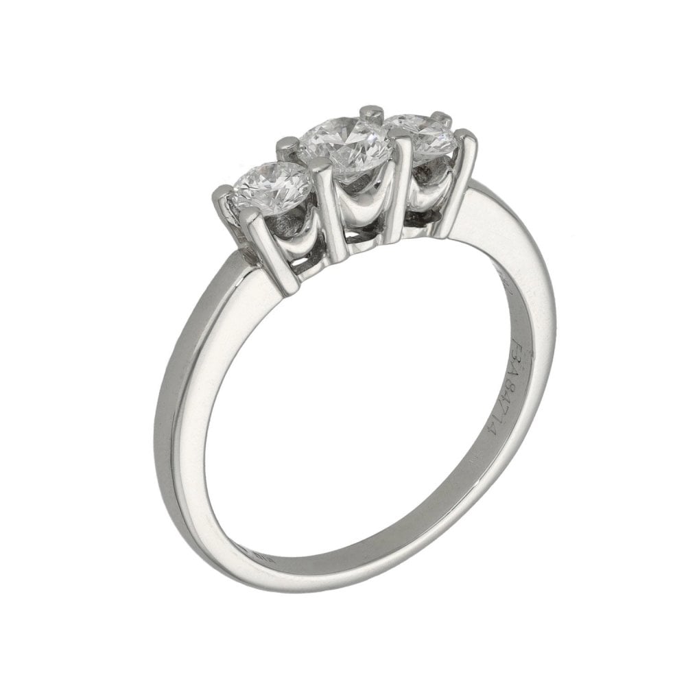 Ladies Platinum Diamond Trilogy Ring - Size P - 0.82ct