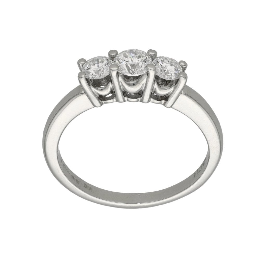 Ladies Platinum Diamond Trilogy Ring - Size P - 0.82ct
