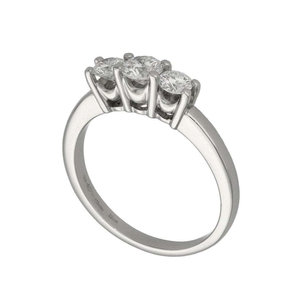 Ladies Platinum Diamond Trilogy Ring - Size P - 0.82ct