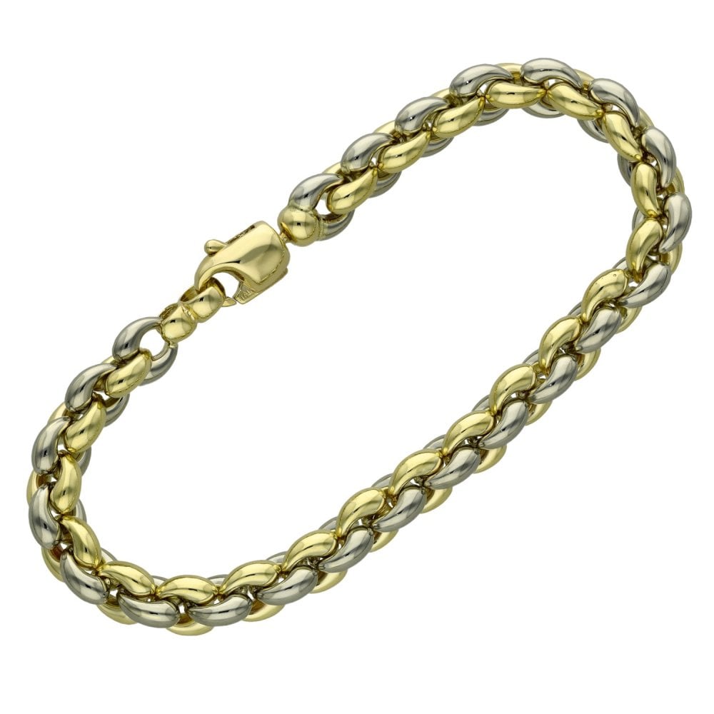 9ct Yellow & White Gold Round Belcher Bracelet - 7.5" - 16.1g