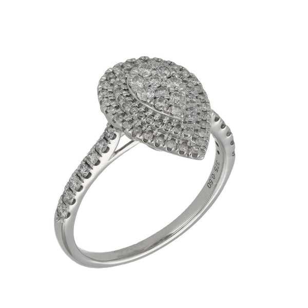 9ct White Gold Diamond Cluster Ring - Size M - 0.50ct