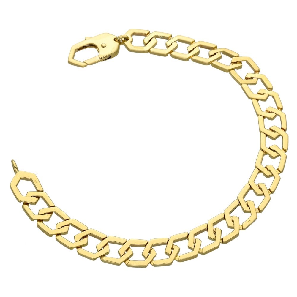 9ct Yellow Gold Honeycomb-Curb Bracelet - 7.5" - 13.7g
