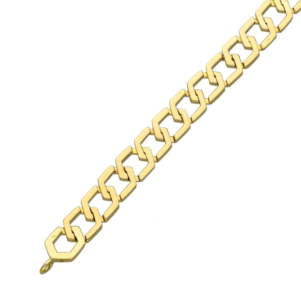 9ct Yellow Gold Honeycomb-Curb Bracelet - 7.5" - 13.7g