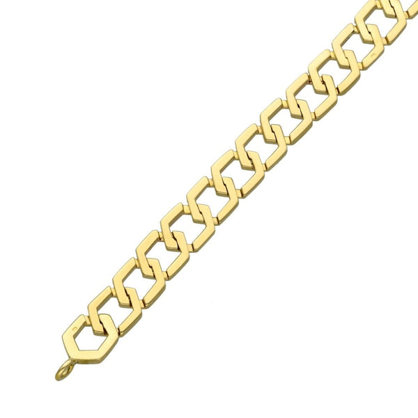 9ct Yellow Gold Honeycomb-Curb Bracelet - 7.5" - 13.7g