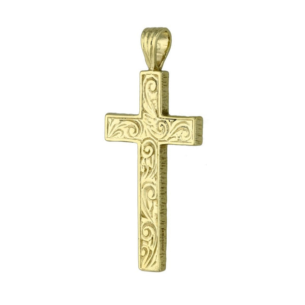9ct Yellow Gold Pattern Block Cross Pendant - 6.7g