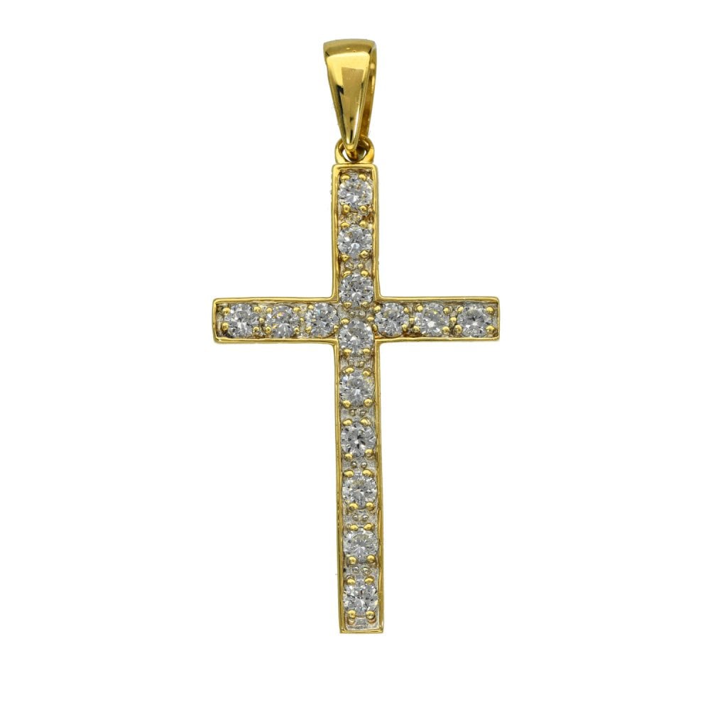 9ct Yellow Gold Large Cubic Zirconia Cross Pendant - 6.8g