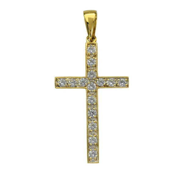 9ct Yellow Gold Large Cubic Zirconia Cross Pendant - 6.8g