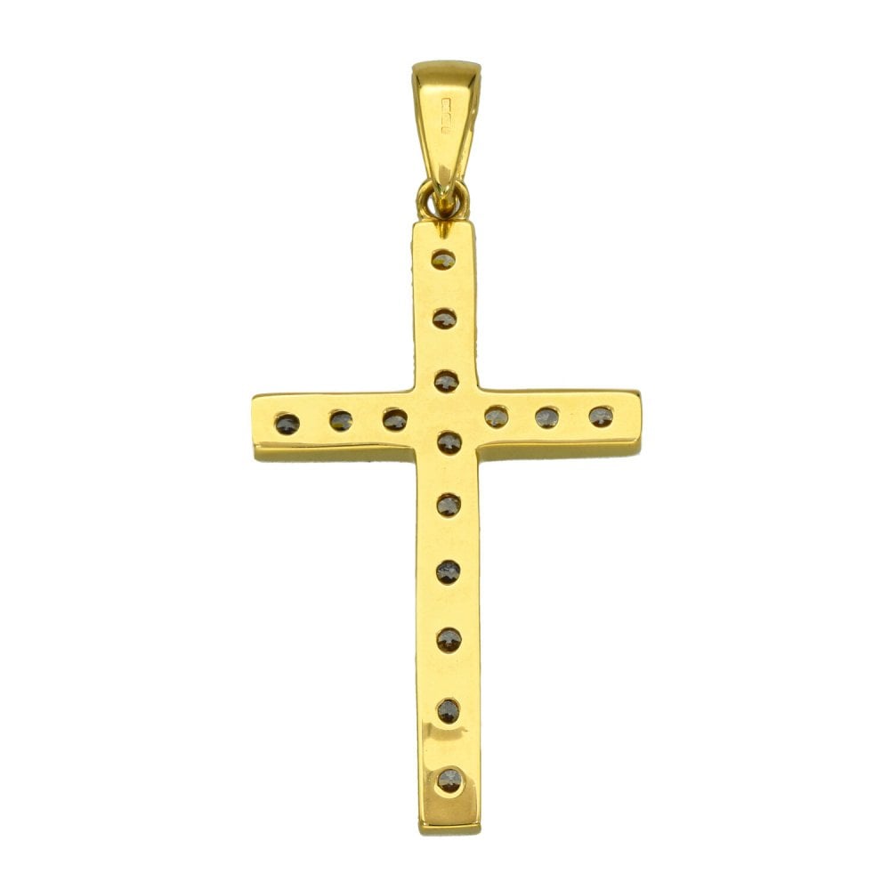 9ct Yellow Gold Large Cubic Zirconia Cross Pendant - 6.8g