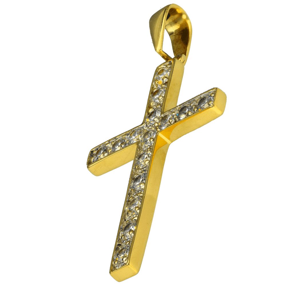 9ct Yellow Gold Large Cubic Zirconia Cross Pendant - 6.8g