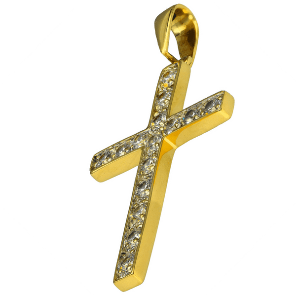 9ct Yellow Gold Large Cubic Zirconia Cross Pendant - 6.8g