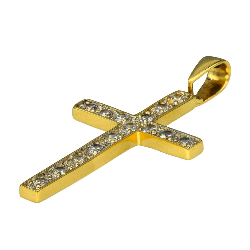9ct Yellow Gold Large Cubic Zirconia Cross Pendant - 6.8g