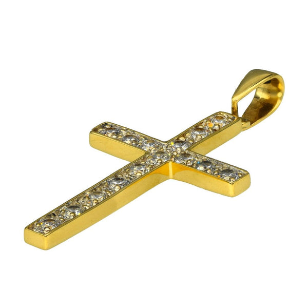 9ct Yellow Gold Large Cubic Zirconia Cross Pendant - 6.8g