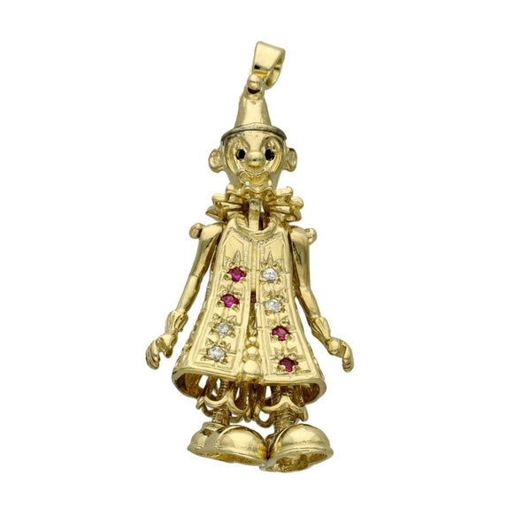 9ct Yellow Gold Assorted Stone Clown Pendant - 6.1g