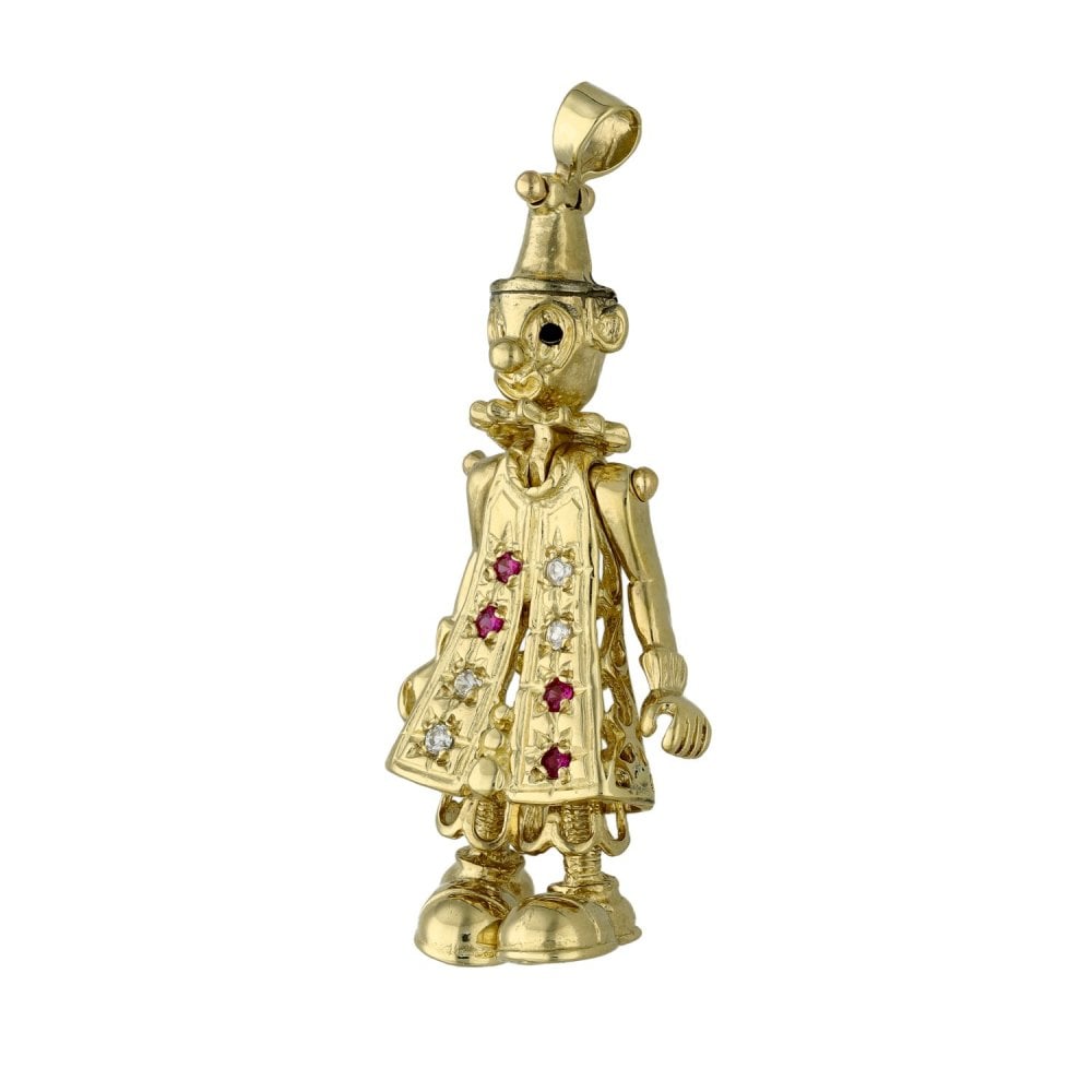 9ct Yellow Gold Assorted Stone Clown Pendant - 6.1g