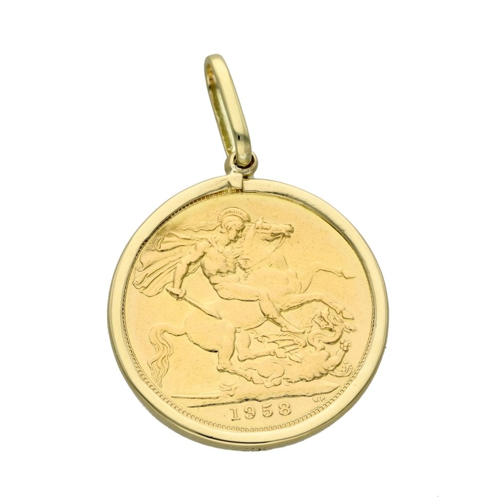 1958 Yellow Gold Full Sovereign Coin Pendant - 8.9g