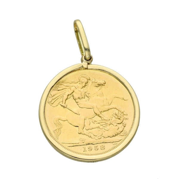 1958 Yellow Gold Full Sovereign Coin Pendant - 8.9g