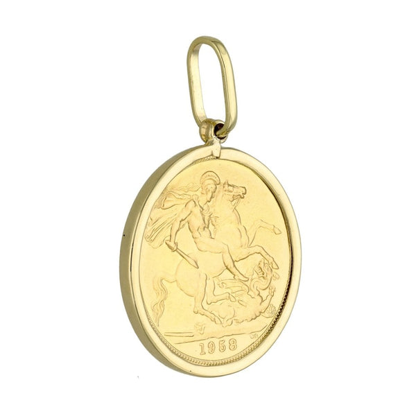 1958 Yellow Gold Full Sovereign Coin Pendant - 8.9g