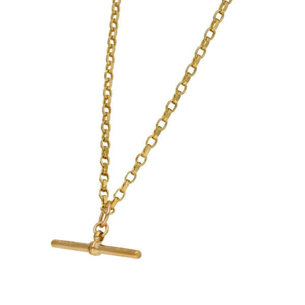 Ladies 9ct Yellow Gold Belcher Chain & T-Bar Pendant - 14.0g