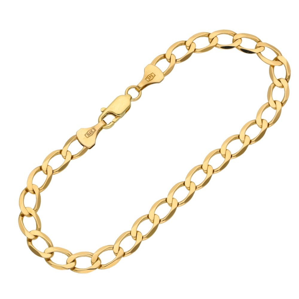Ladies 9ct Yellow Gold Curb Bracelet - 7.5" - 4.9g