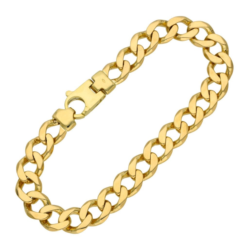 Gents 9ct Yellow Gold Curb Bracelet - 9" - 34.9g