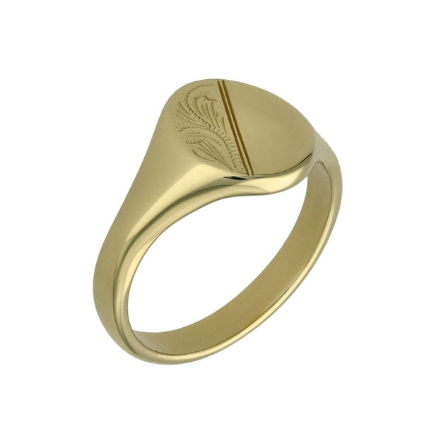 Gents 9ct Yellow Gold Half Engraved Signet Ring - Size Z
