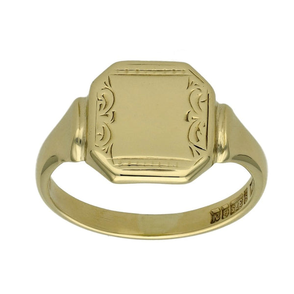 Gents 9ct Yellow Gold Engraved Signet Ring - Size U