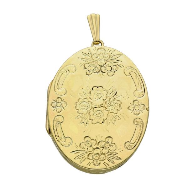 Ladies 9ct Yellow Gold Large Oval Flower Locket - 13.6g