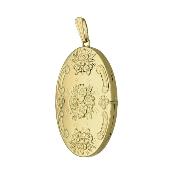 Ladies 9ct Yellow Gold Large Oval Flower Locket - 13.6g