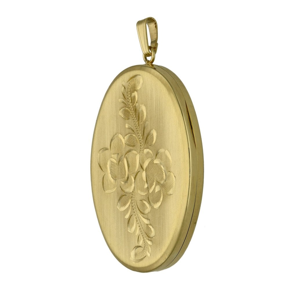 9ct Yellow Gold Flower-Engraved Locket - 32x43x5.5mm - 17.5g
