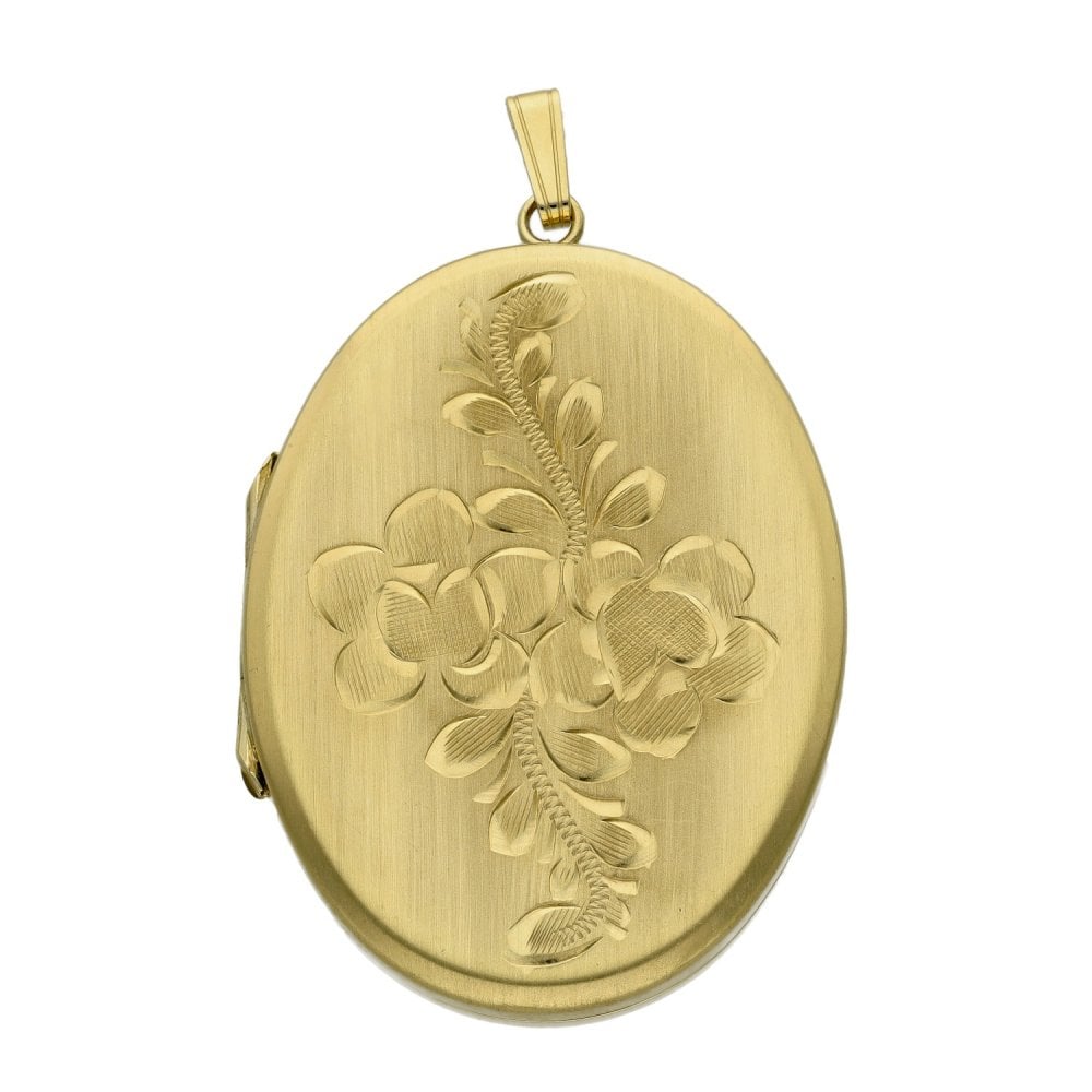 9ct Yellow Gold Flower-Engraved Locket - 32x43x5.5mm - 17.5g