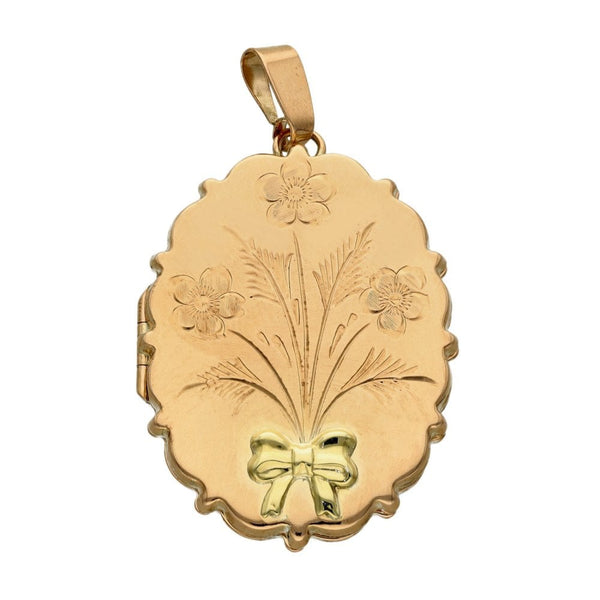 9ct Yellow & Rose Gold Flower Engraved Locket - 25x35x4mm - 7.3g