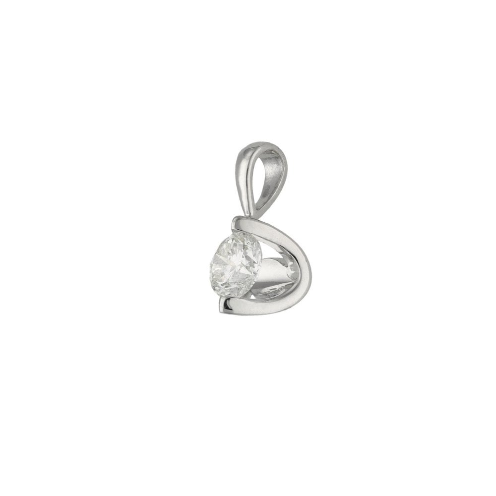 Ladies 18ct White Gold Diamond Solitaire Pendant - 0.42ct