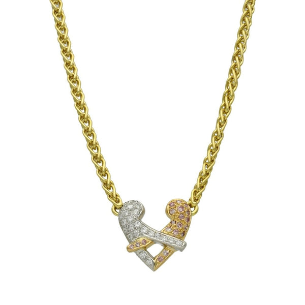 Ladies 18ct Gold Diamond & Pink Sapphire Heart Necklace