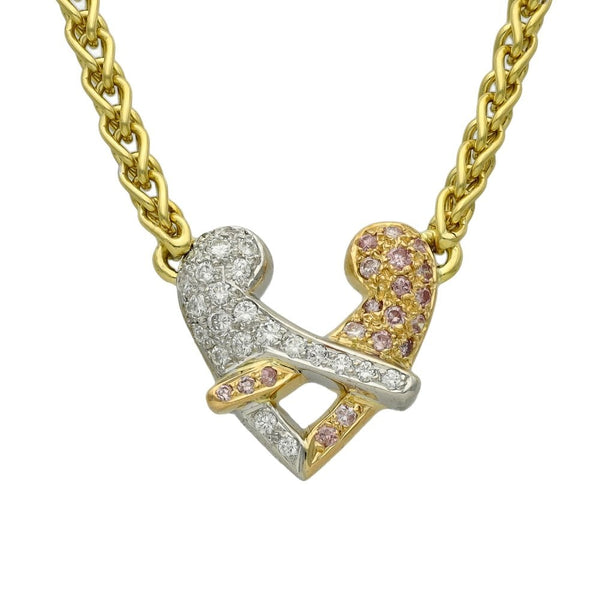 Ladies 18ct Gold Diamond & Pink Sapphire Heart Necklace