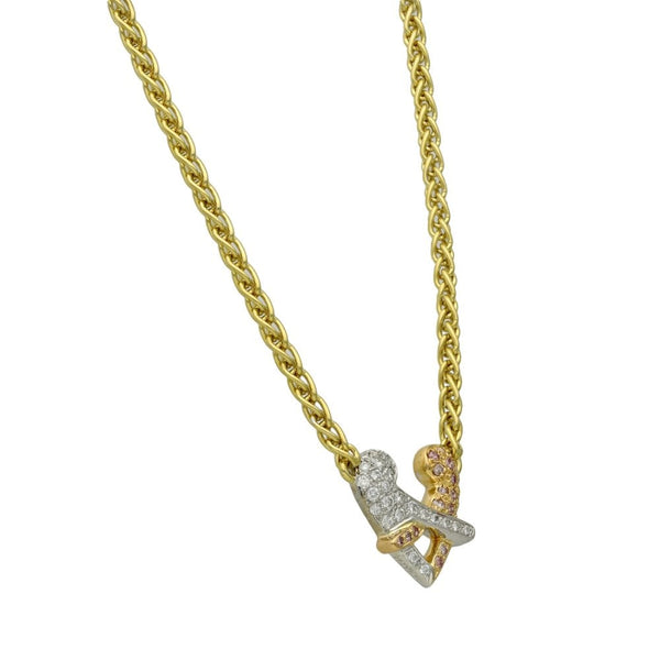 Ladies 18ct Gold Diamond & Pink Sapphire Heart Necklace