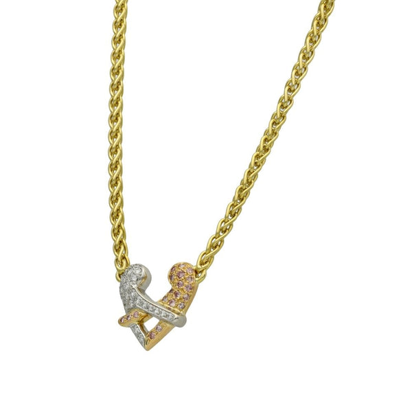 Ladies 18ct Gold Diamond & Pink Sapphire Heart Necklace