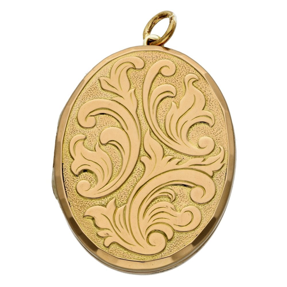 9ct Yellow Gold Large Oval Engraved Locket - 16.6g