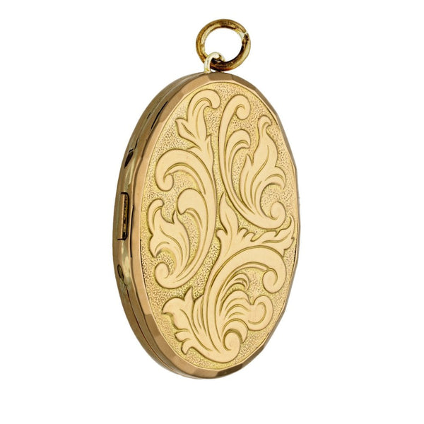9ct Yellow Gold Large Oval Engraved Locket - 16.6g