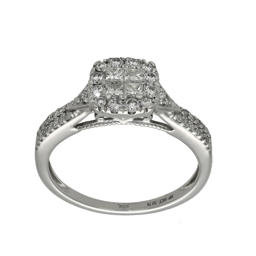 Ladies 9ct White Gold Diamond Cluster Ring - 0.50ct - Size M