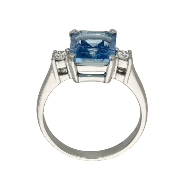 Ladies 18ct White Gold Aquamarine & Diamond Ring - Size Q