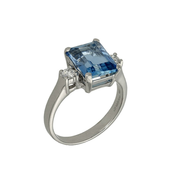 Ladies 18ct White Gold Aquamarine & Diamond Ring - Size Q