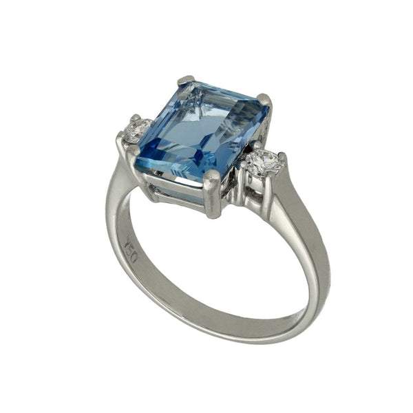 Ladies 18ct White Gold Aquamarine & Diamond Ring - Size Q