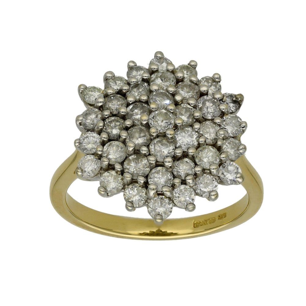 Ladies 18ct Yellow Gold 1.85ct Diamond Cluster Ring - Size P